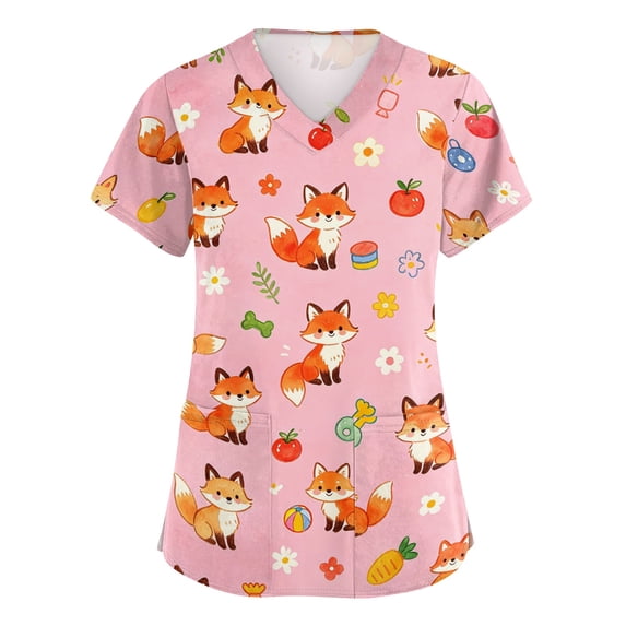 Womens Scrub Tops V Neck Short Sleeve Stretch Medical Tops