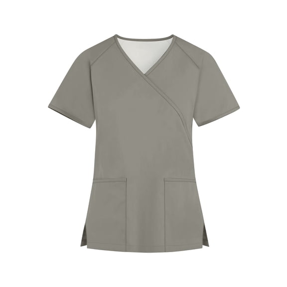 Womens Scrub Tops V Neck Womens Tops Stretchy Solid Color Plus Size Short Sleeve Light Lounge with Pockets Gray Size 3XL