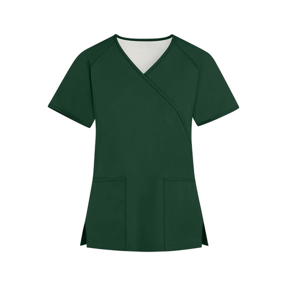 Womens Scrub Tops, Women's Antimicrobial Work Blouses Breathable Quick-Dry Nurse Shirts Stretch Tops for Healthcare Home Care Nursing Week Gift Summer Clinical V-Neck Green Xl
