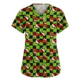 thumbnail image 1 of Womens Scrub Tops with V Neck Short Sleeve Grinch Printed, Lightweight and Breathable Chirstmas Medical Scrubs for Nurses Army Green 4XL, 1 of 4