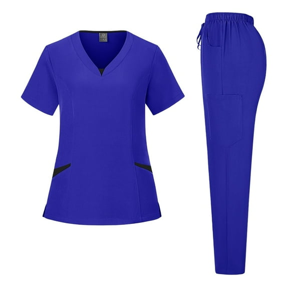 Womens Scrubs Comfy Lightweight V Neck Top & Pants Easy Care Nurse Working Uniform Scrub Set, Multi Pockets
