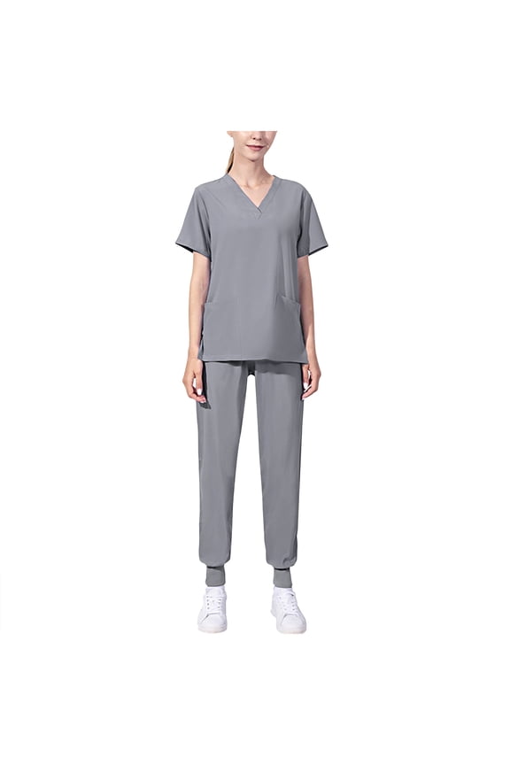 Womens Scrubs Medical Scrub Set Stretch Short Sleeve Cleaning Clothes for Housekeeping Scrubs Sets Uniform