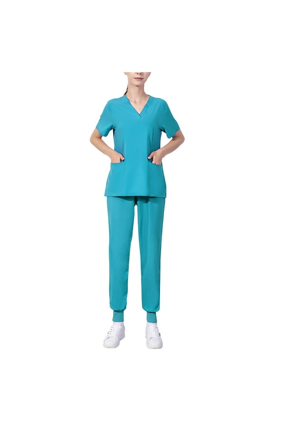 Womens Scrubs Medical Scrub Set Stretch Short Sleeve Cleaning Clothes for Housekeeping Scrubs Sets Uniform