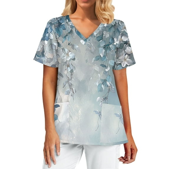 Womens Scrubs,Scrub Tops Womens with Pocket - Antimicrobial Short Sleeve Medical Uniform Top for Clinics - Royal Blue - M