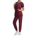 thumbnail image 1 of Womens Scrubs Set 2026 Spring Summer V-Neck Scrub Top & Jogger Pant Quick Dry Nursing Scrubs Set Stretch Medical Uniform Suits with Multi Pocket for Doctors, Nurses Wine M, 1 of 4