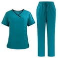 thumbnail image 1 of Womens Scrubs Set Medical Uniform Stretch V-Neck Scrub Top and Pants Soft Comfort Nursing Workwear Turquoise M, 1 of 2
