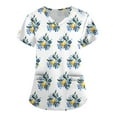 thumbnail image 1 of Womens Scrubs,V-Neck Scrub Tops with Floral Print - 2-Pocket Stretchy Scrubs with Convertible V-Neck - White - M, 1 of 4