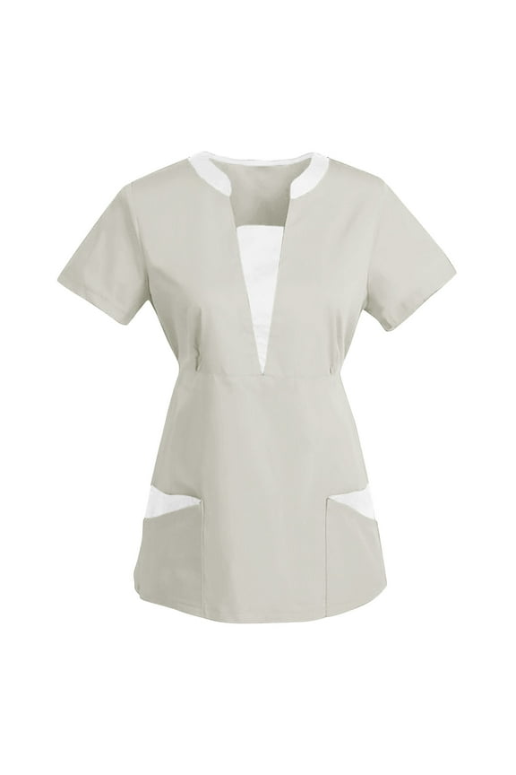 Womens Scrubs V Neck Short Sleeve Nursing Tops School Uniform for Girls Pantalones De Trabajo Para Mujer Uniform Shirts for Men, Beige 2XL