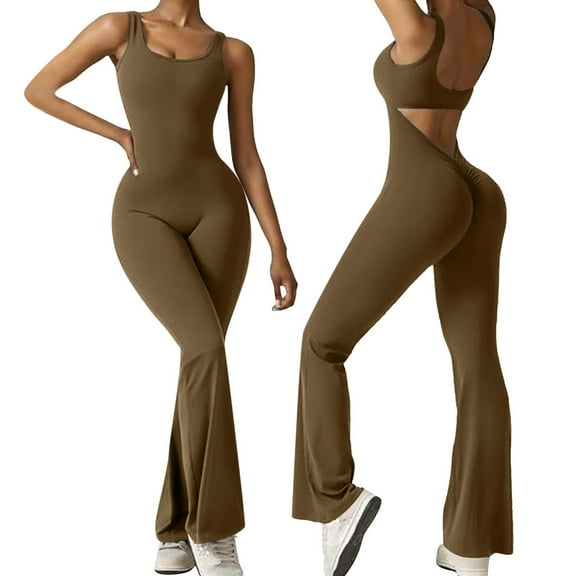 Womens Scrunch Jumpsuits 2024 Crew Neck Seamless Romper V Back Gym Booty Leggings Bodycon Workout Yoga Unitard Prom Jumpsuits Short Sleeve Pants Suits for Women Shear Jumpsuit Jumpsuits for Women