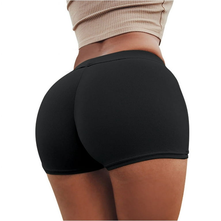 Womens Scrunch Yoga Shorts Solid Stretchy Butt Lifting Underwear Leggings  Summer Comfy Workout Skinny Short Pants(L,Black) 