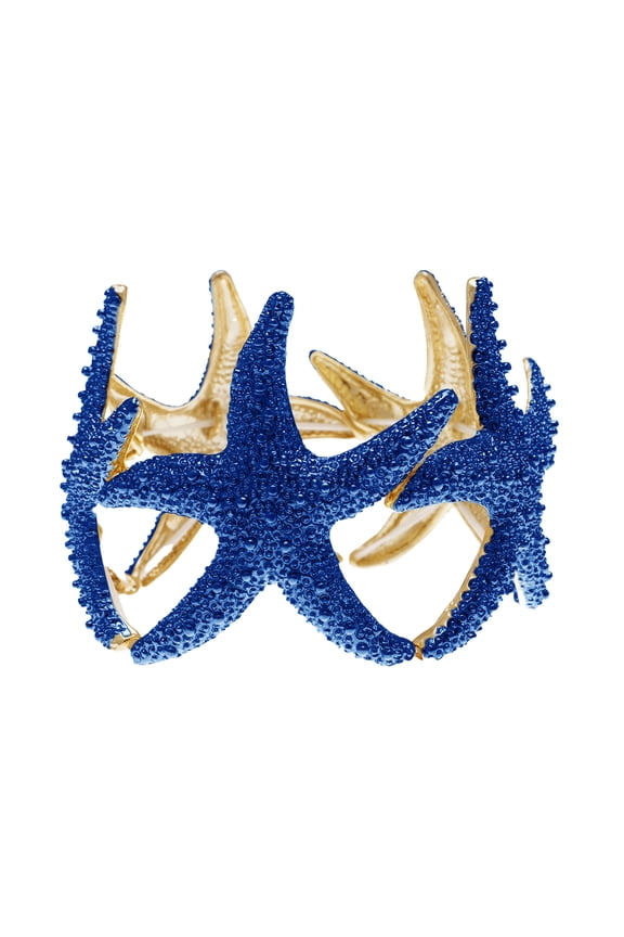 Womens Sea Star Mermaid Textured Ocean Starfish Stretch Bangle Cuff Bracelet, Navy
