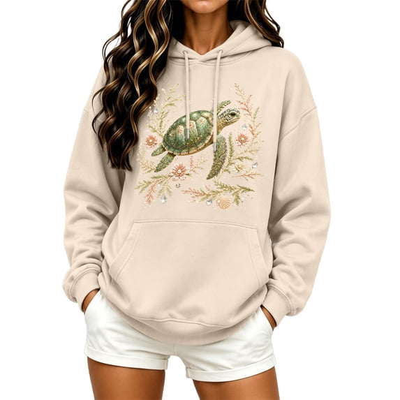 Womens Sea Turtle Print Hoodies Long Sleeve Hooded Sweatshirt Fall Casual Pullover