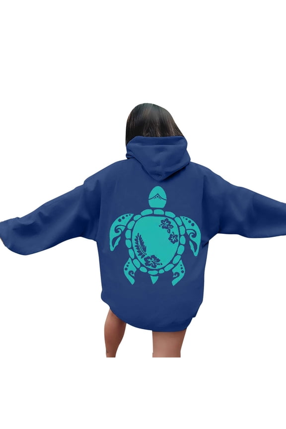 Womens Sea Turtle Print Hoodies Long Sleeve Hooded Sweatshirt Fall Casual Pullover