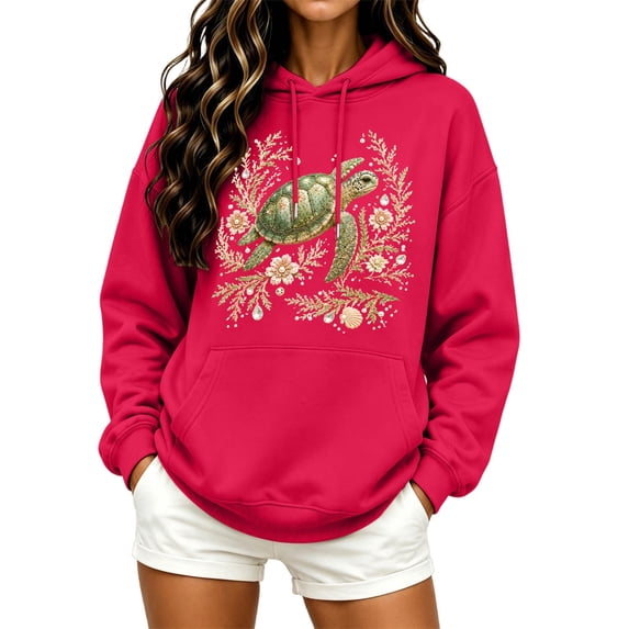 Womens Sea Turtle Print Hoodies Long Sleeve Hooded Sweatshirt Fall Casual Pullover