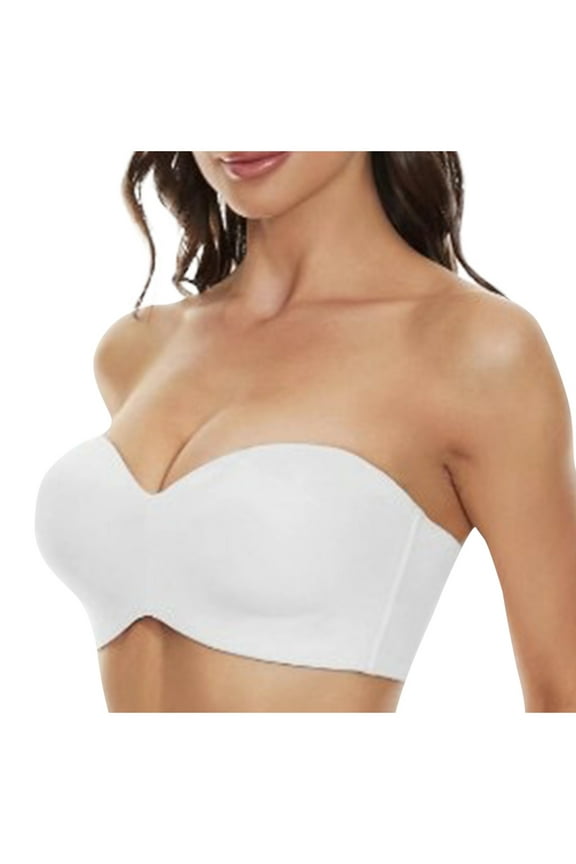 Womens Seamless Bandeau Bras Plus Size Full Coverage Unlined Underwire Minimizer Strapless Bra for Large Bust,White 2,40 B