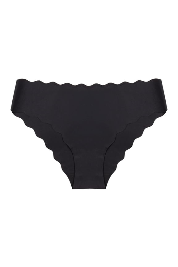 Womens Seamless Bikini Briefs No Show Scalloped Edge Soft Nylon Spandex Panties Black,Size XS