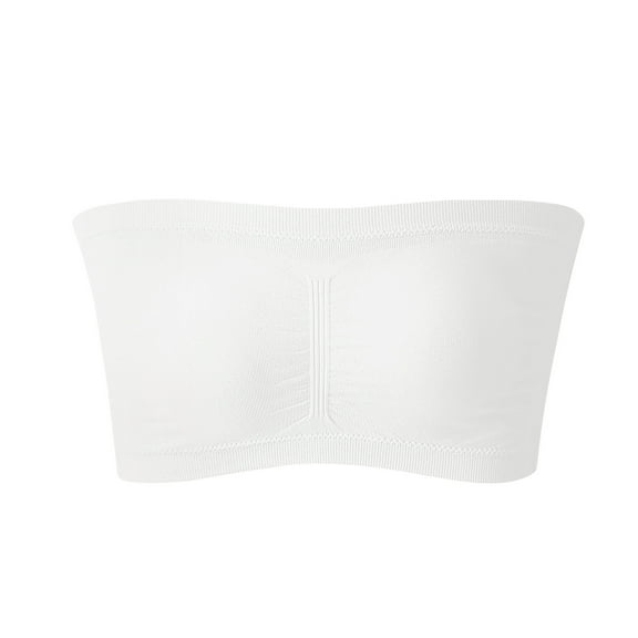 Womens Seamless Bra New Strapless Bras for Women Plus Size Wireless Seamless Bandeau Bralette Comfort Padded Tube Tops Bra Style B-40 White