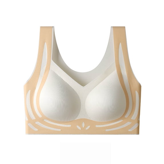 Womens Seamless Bra No Underwire Soft Padded Support Push Up Bras Comfortable Everyday Underwear Plus Size (XL, Beige 02)
