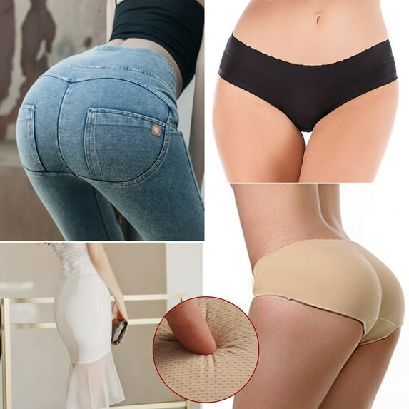 Womens Seamless Butt Lifter Padded Control Panties Fake Buttock Briefs Hip Enhancer Underwear Shapewear Boyshort, Black, S