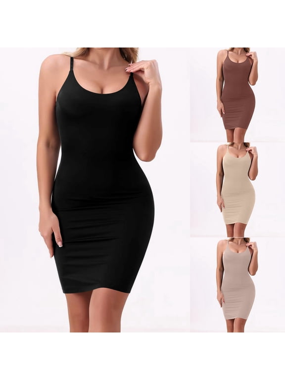 Womens Seamless Camisole Shapewear Dress Long Bodycon Tummy Control Elegant Comfortable Shapers Light Yellow S