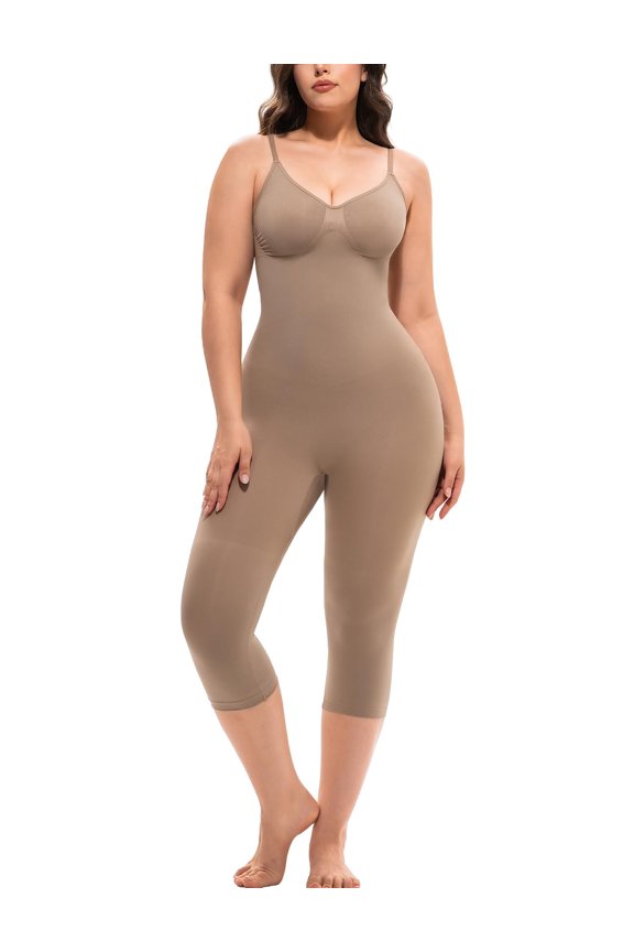 Womens Seamless Capri Bodysuit Tummy Control Shaper A-Capri Brown