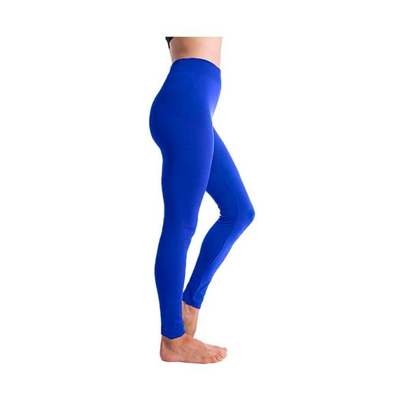 Womens Seamless Fleece High Waisted Stretch Long Yoga Fitness Leggings Pants - Royal Blue, Regular