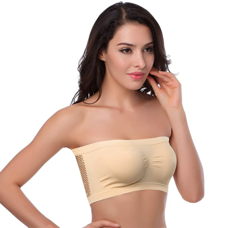Womens Strapless Bra Silicone-Free Minimizer Bandeau Plus Size Unlined  Natural 32B