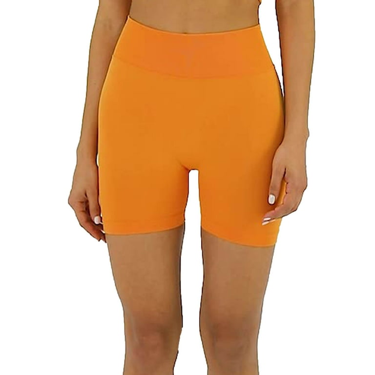 Womens Seamless Gym Leggings Shorts High Waist Butt Lifting Tight Fit Quick Drying Yoga Shorts Solid Color Pants Medium Yellow