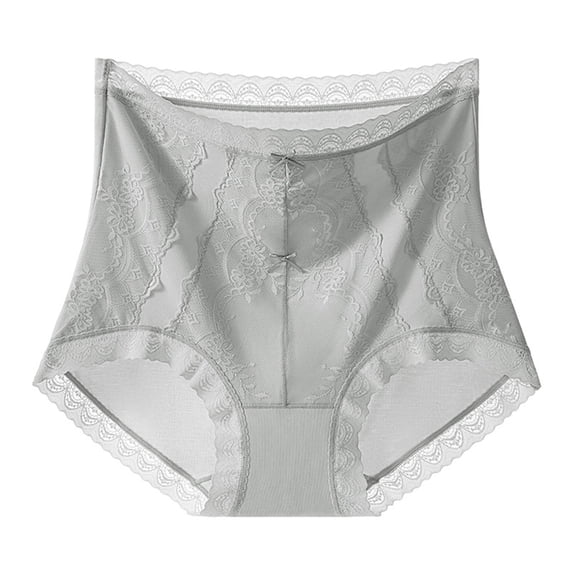 VONCOS Womens Seamless High Waisted Panties Tummy Control Underwear Breathable Lace Trim Nylon Spandex Gray,Size L