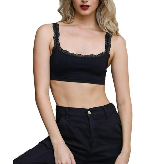 Womens Seamless Lace Strap Bralette (Black, XS)