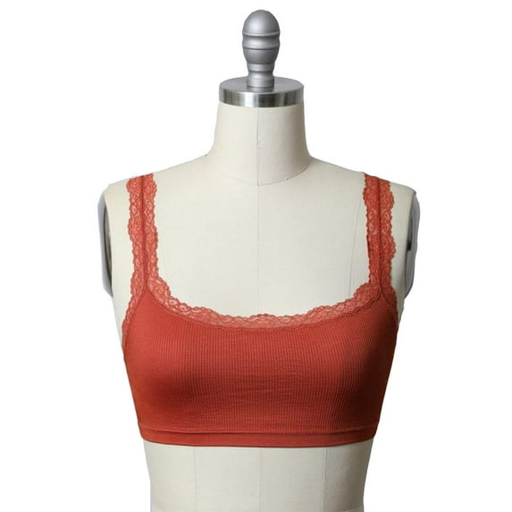Womens Seamless Lace Strap Bralette (Brick, XS)