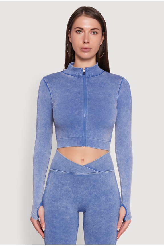 Womens Seamless Mineral Wash Crop Track Jacket