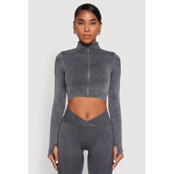 Womens Seamless Mineral Wash Crop Track Jacket