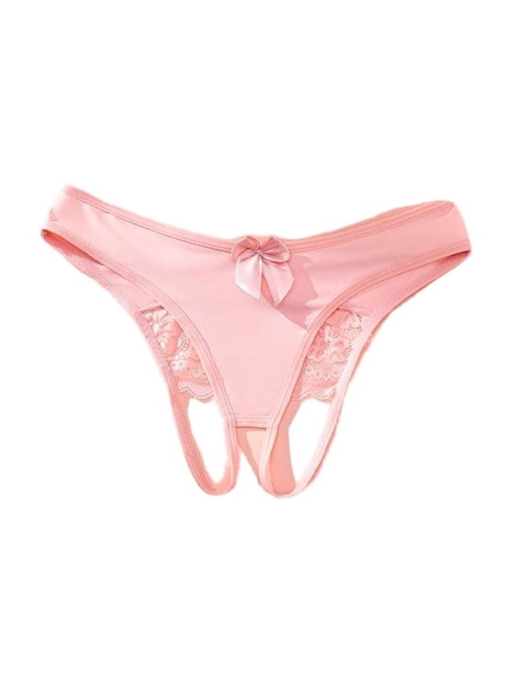 Womens Seamless No Show Thong with Lace & Bow - Soft Stretch Underwear for Everyday Comfort, Pink,Size XL