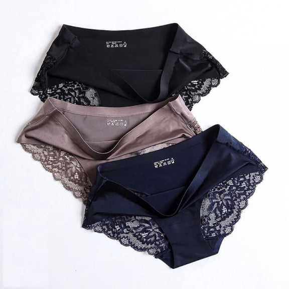 Womens Seamless Panties Ice Silk Lace Hipster Underwear Breathable Briefs Pack of 3