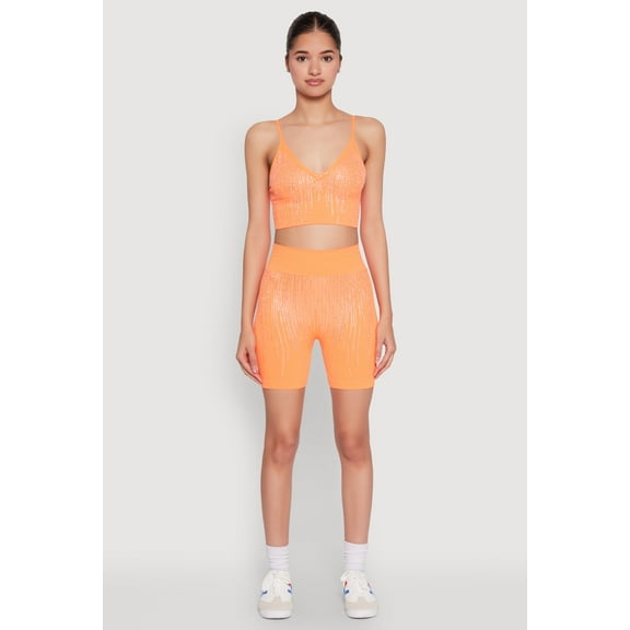 Womens Seamless Rhinestone Ribbed Biker Shorts