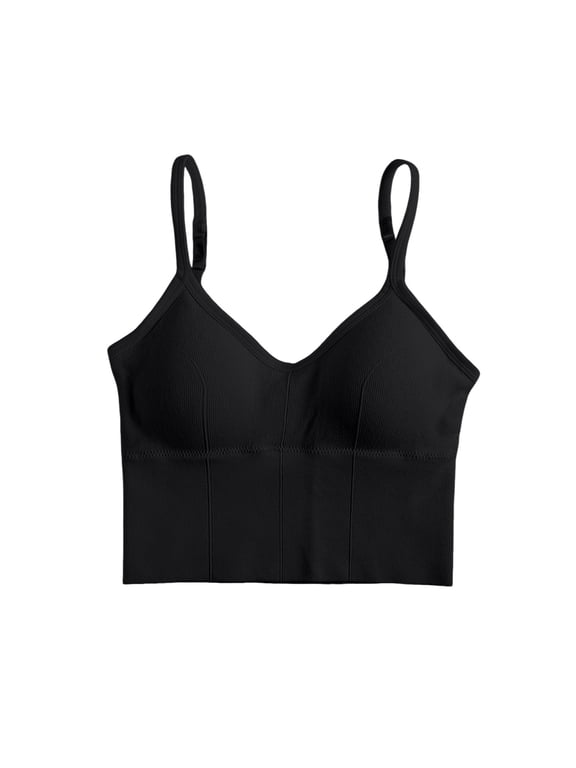Womens Seamless Ribbed Camisole Bralette U Back Cropped Tank Top Wireless Bandeau Style Base Layer Innerwear for Daily Wear and Layering Comfort Black