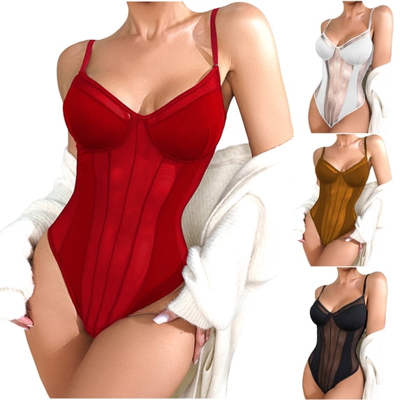 Womens' Seamless Sleeveless Bodysuit Full Body Shape Women's Thin Hollow Underwear Lace Lingerie Bodysuit Black L