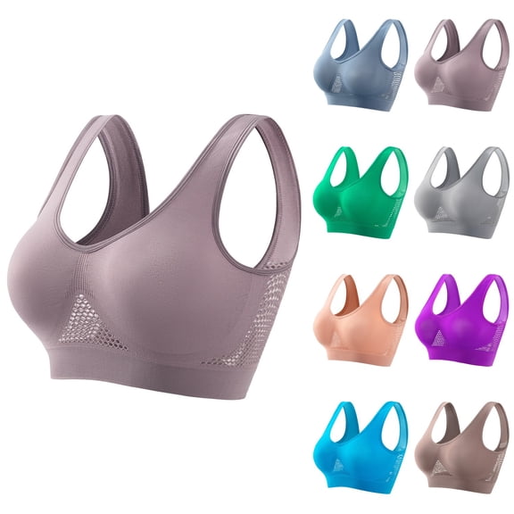 Womens Seamless Sports Bra, Full Support Wirefree Yoga & Sleep Bra, Breathable Air Running Bras Unpadded & Padded