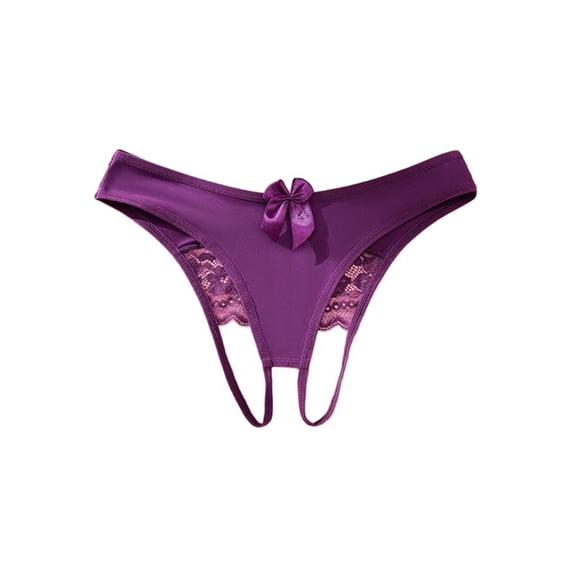 Womens Seamless Thong - No Show Underwear with Lace Trim & Bow, Soft Stretch Fabric for Everyday Wear, Purple,Size XL