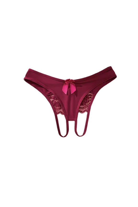 Womens Seamless Thong with Lace & Bow - No Show Underwear for Everyday, Soft Stretch Comfort, Red,Size XL