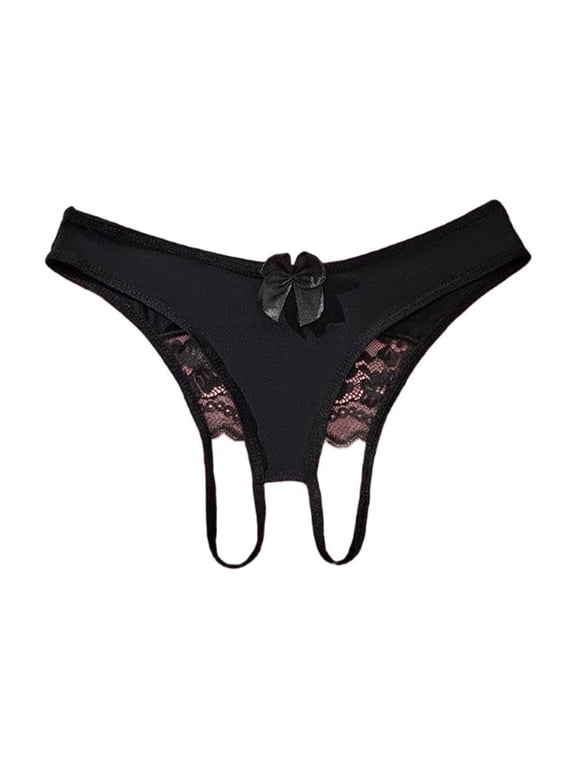 Womens Seamless Underwear Sexy Bow Tie Crotchless Underwear Lace Cutout Sheer Panties Naughty Soft Thongs Stretch Erotic Briefs Low Waist Thong