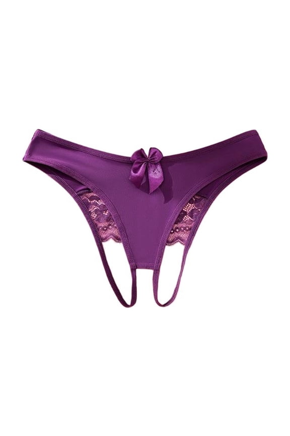 Womens Seamless Underwear Sexy Bow Tie Crotchless Underwear Lace Cutout Sheer Panties Naughty Soft Thongs Stretch Erotic Briefs Low Waist Thong