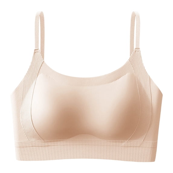 VONCOS Womens Seamless Wireless Bra Bralette T-Shirt Bra Molded Cups Ribbed Adjustable Straps Nylon Spandex Beige,Size L