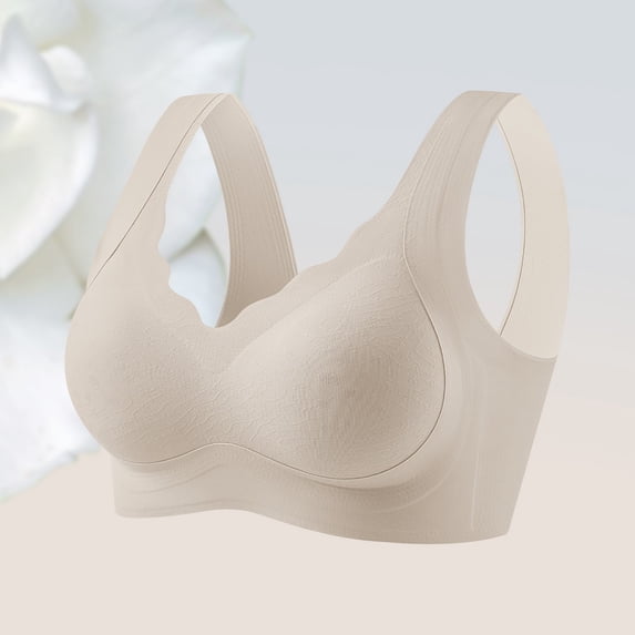 Womens Seamless Wireless Bra, Wide Strap V-Neck Breathable Casual Comfortable Smoothing Shaping Brassiere Gray Sports Bra Tank L