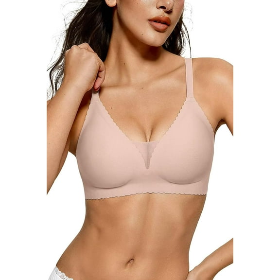 Womens Seamless Wireless Bras No Underwire Comfortable Deep V Mesh Bralettes Push Up Bras Full Coverage Everyday Bra