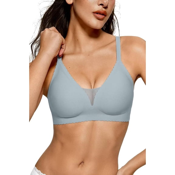 Womens Seamless Wireless Bras No Underwire Comfortable Deep V Mesh Bralettes Push Up Bras Full Coverage Everyday Bra