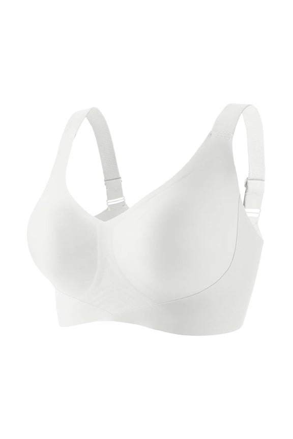 Womens Seamless Wireless Sports Bra with Padded Cups Adjustable Straps for Active Wear Everyday Comfortable Bralette Low Back Bras for Lady Large Bust White M