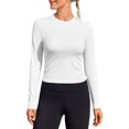 thumbnail image 1 of Womens Seamless Workout Shirts Long Sleeved Crew Neck Sports Tops Side Ruched Shirts, 1 of 6