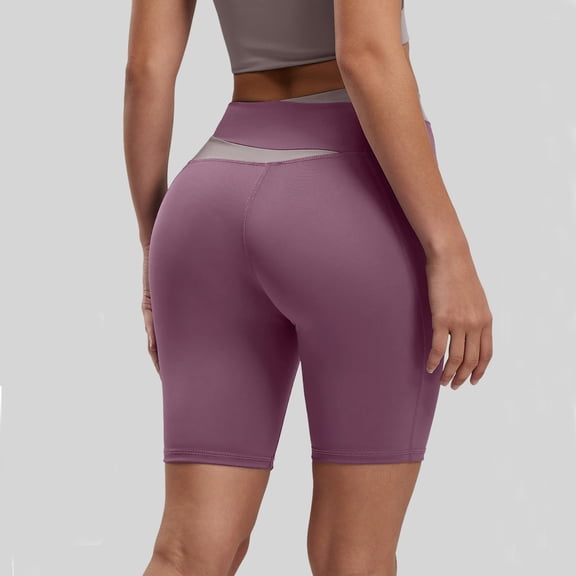 Womens Seamless Yoga Short Pants Stretchy High Waisted Fitness Running Sports Tight Knee Length Leggings Shorts Purple S